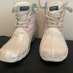 Sperry Kids White and Light Pink Boots